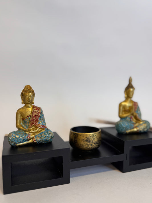 Porta Velas con 2 Budas Decoración espiritual que simboliza paz y armonía. Ideal para iluminar espacios con energía de serenidad y prosperidad