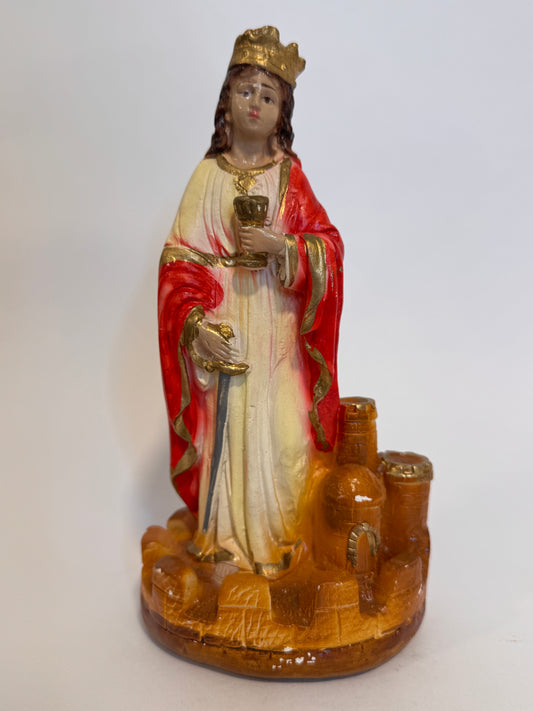 Hermosa virgen de Santa Bárbara Imagen devocional de la santa protectora, símbolo de fortaleza, valentía y resguardo frente a las adversidades. Ideal para altares, oraciones y peticiones de protección