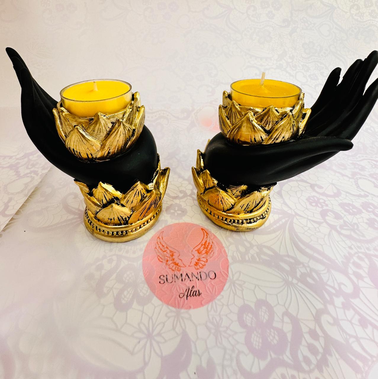 Porta velas, manos de la abundancia