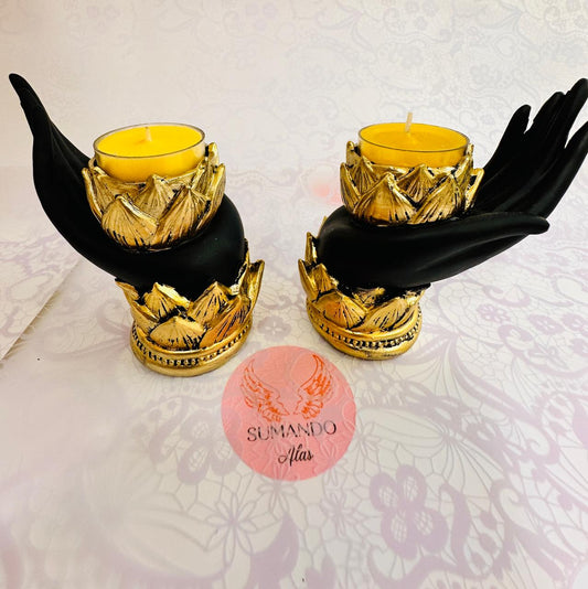 Porta velas, manos de la abundancia