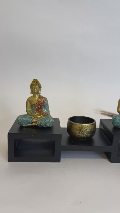 Porta Velas con 2 Budas Decoración espiritual que simboliza paz y armonía. Ideal para iluminar espacios con energía de serenidad y prosperidad