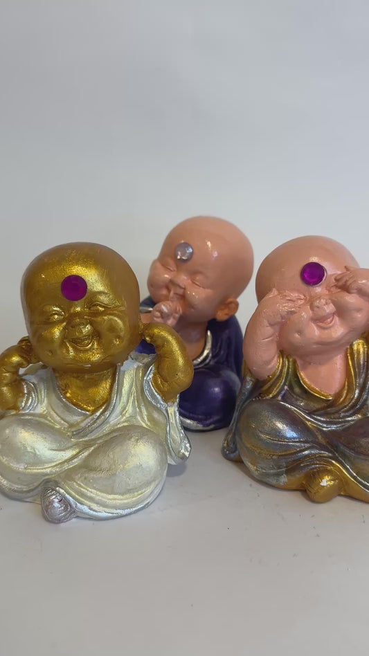 Kit de los 3 Budas Sabios Figuras tradicionales que representan “no ver el mal, no oír el mal y no hablar el mal”, símbolos de sabiduría, protección y armonía espiritual